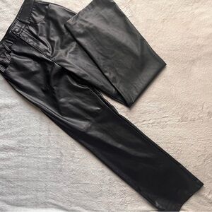 Zara Vegan Faux Leather Moto Straight Leg Pants Black Small Sz S